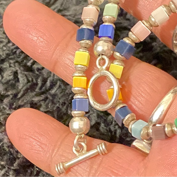 Sterling Silver and Multi-Colored  Cat's Eye Beaded Short Necklace - Picture 5 of 10